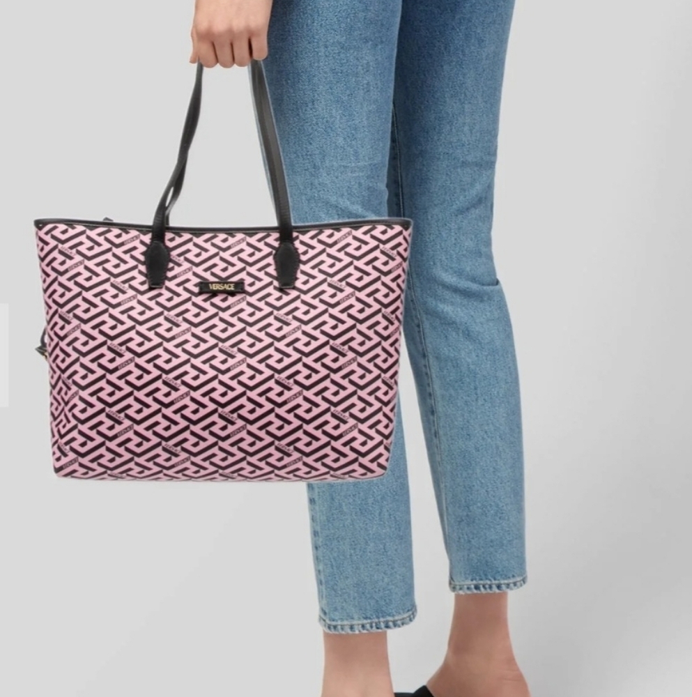 Versace Greca Coated Canvas Leather Pink/Black Tote Bag w COA (NWT) RETAIL $1125 - Picture 3 of 15